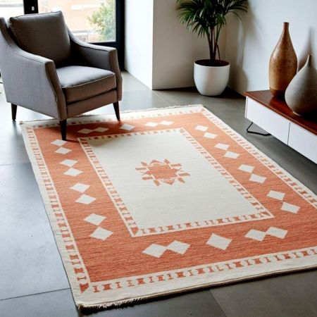Geometric Terracotta Wool Carpet